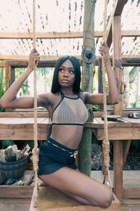 Crochet Halter Top Sand and Black